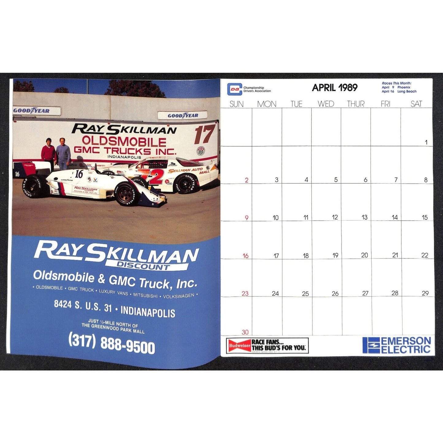 1989 Indy 500 PPG CDA Championship Drivers Assoc. Calendar w/ Danny Sullivan