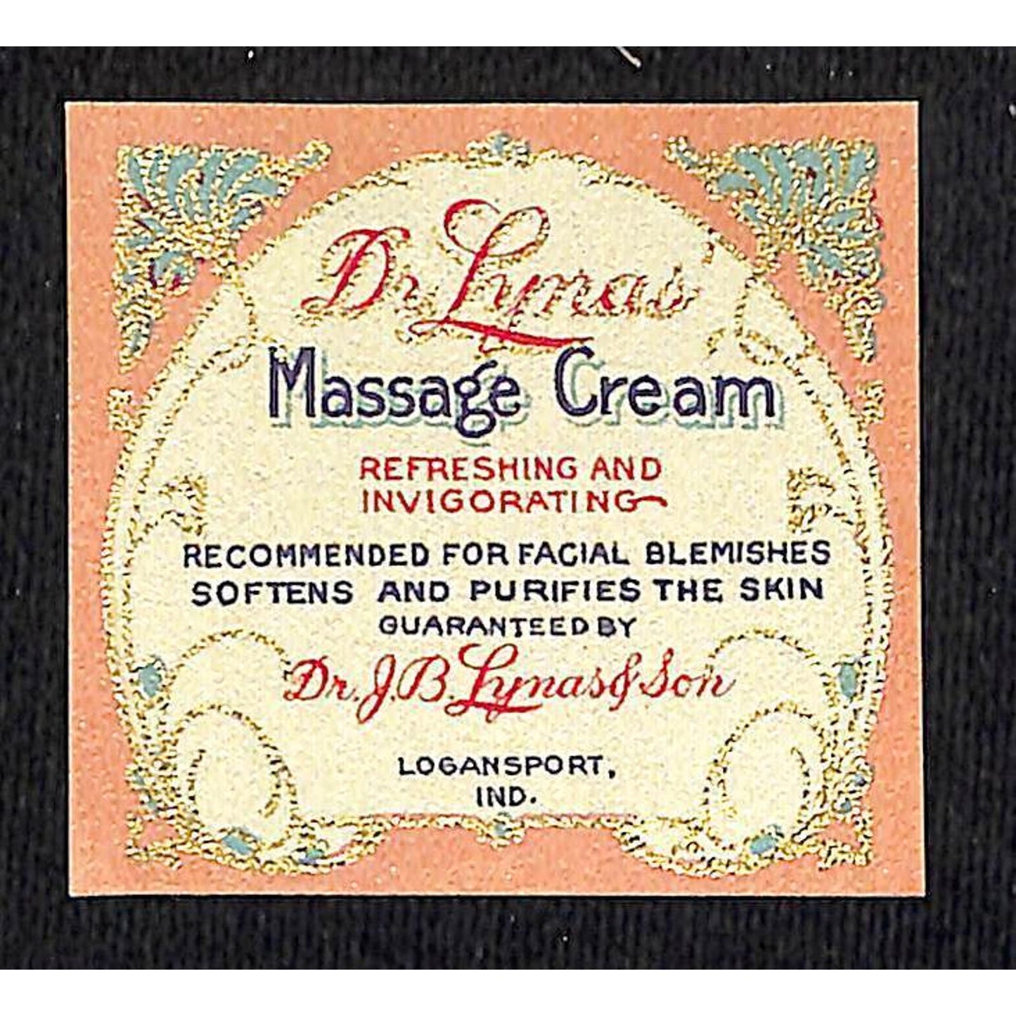 Dr. Lynas' Massage Cream for Facial Blemishes Purifies Vintage Label NOS Gilt