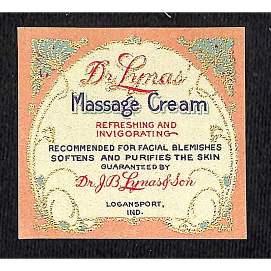 Dr. Lynas' Massage Cream for Facial Blemishes Purifies Vintage Label NOS Gilt