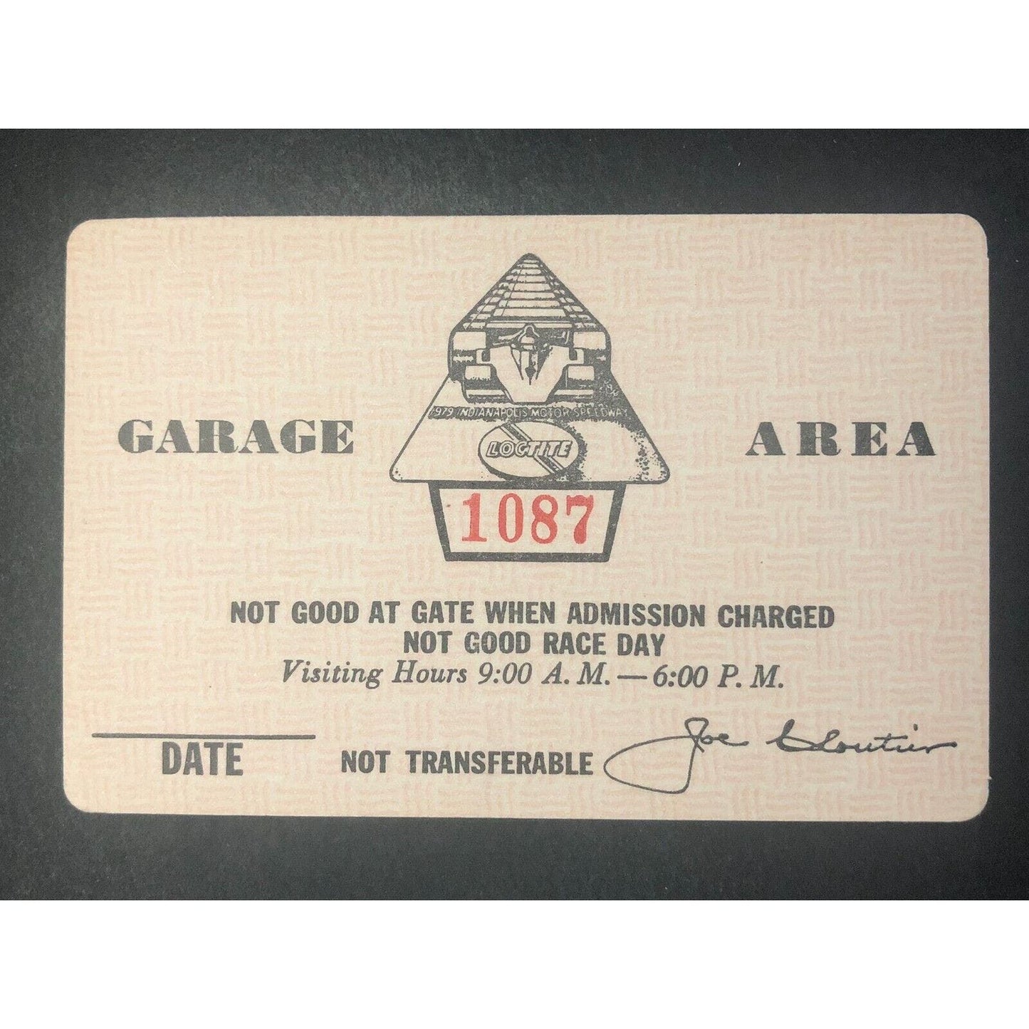 Indianapolis Motor Speedway IMS 1979 Garage Area Pass - Unused #1087