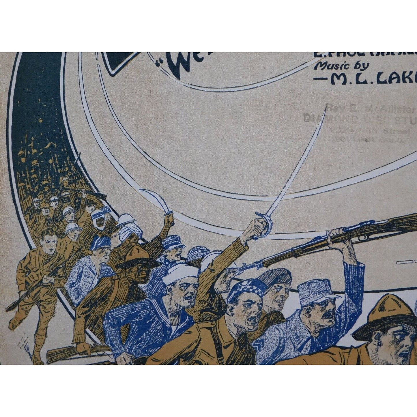 WWI Sheet Music - "All Together - We're Out To Beat The Hun" Troops In Action!