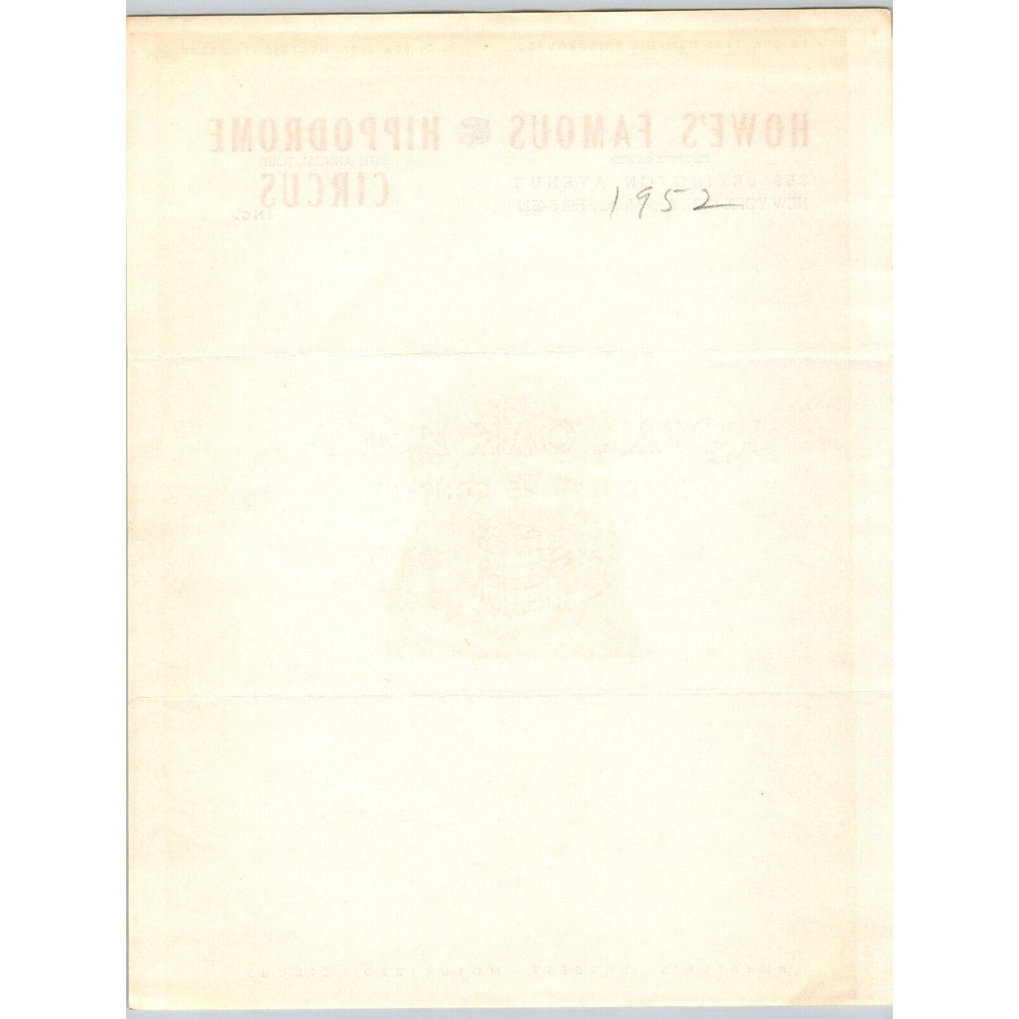 Howe's Famous Hippodrome Circus Letterhead c1952 Tiger Memphis Fairground Scarce