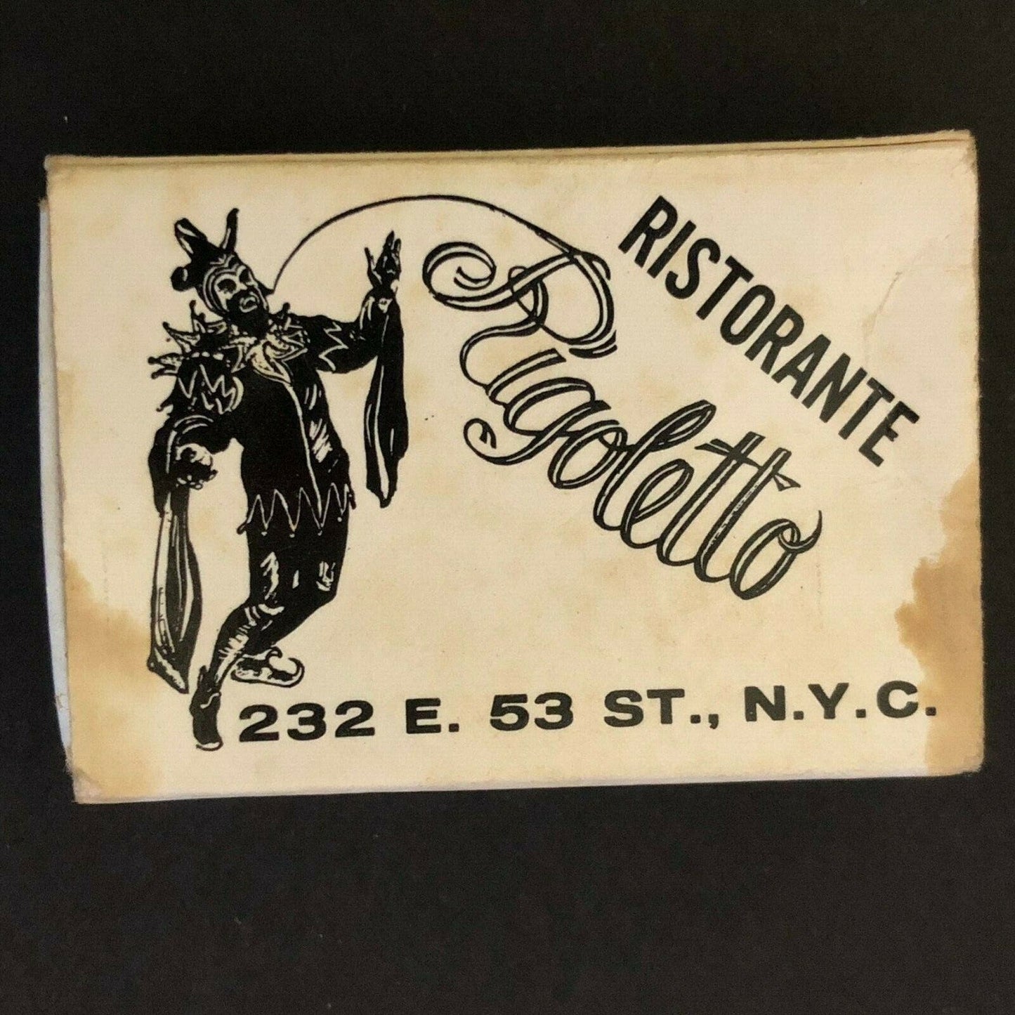 c1960's-70's Wooden Matchbox Matchbook - Ristorante Rigoletto 53rd St. NYC