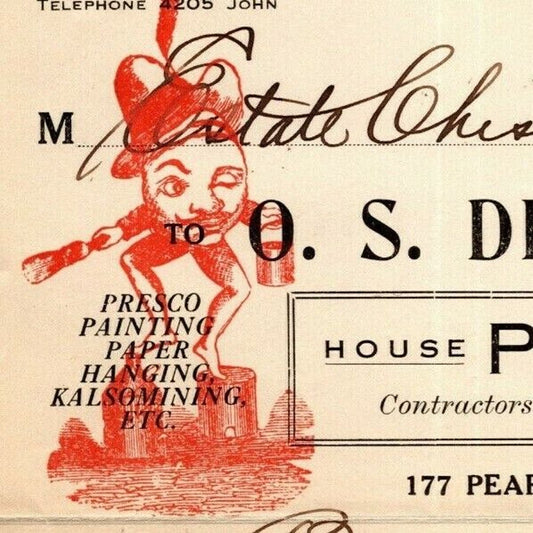 1915 "O. S. Dickson & Son Painter" House Sign Billhead Letterhead Pearl St. NYC