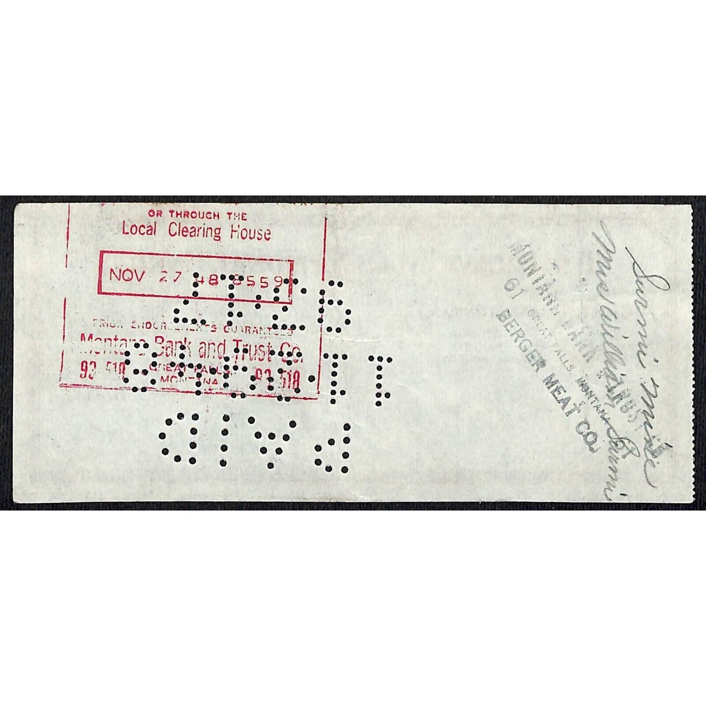 Great Falls National Bank Montana - 1948 Bank Check