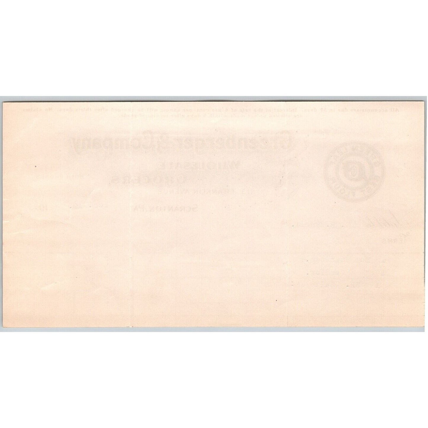 Scranton PA Greenberger & Co. Grocers 1915 "C.B. Engel" Billhead Star Soap
