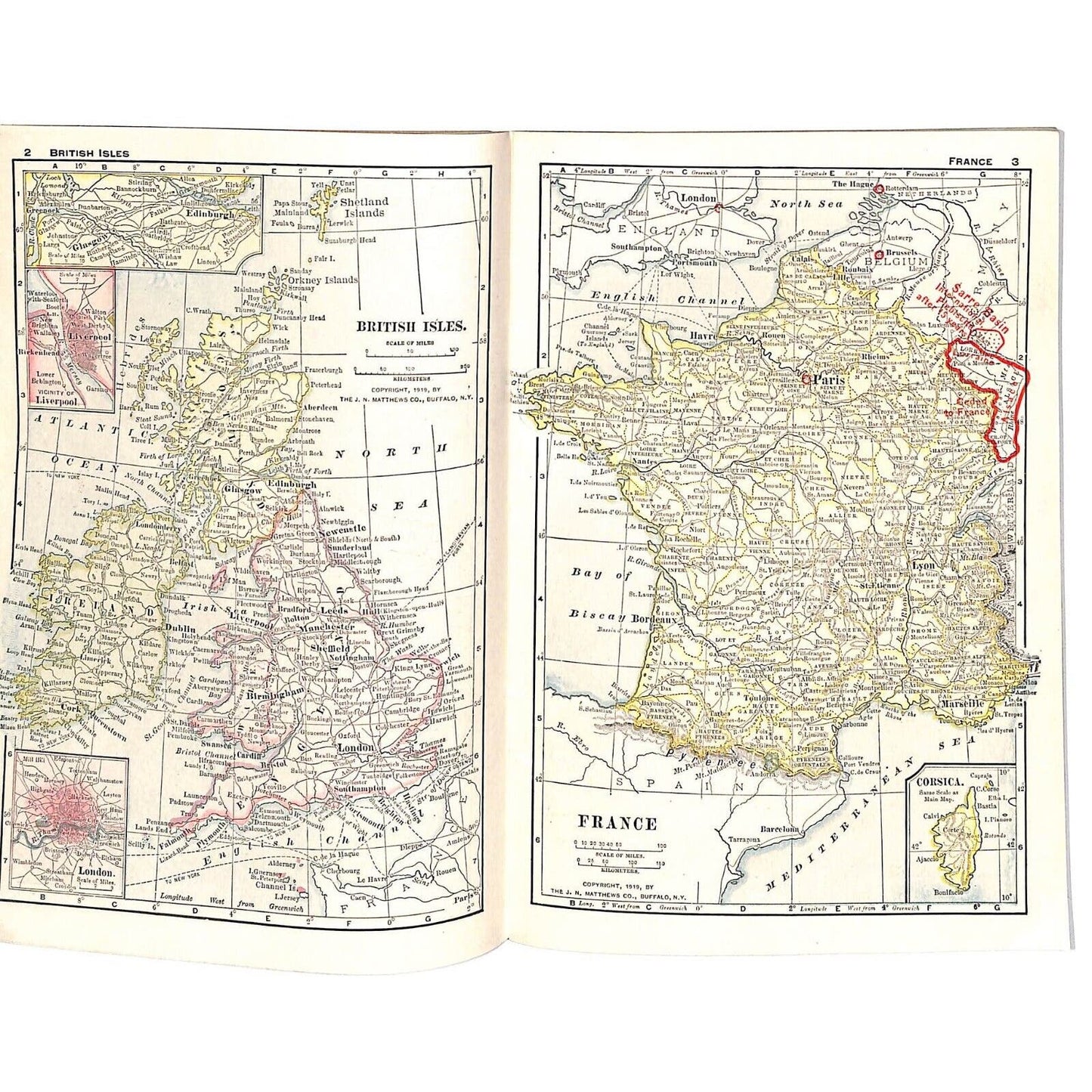 Lovell's "A New Atlas of the World" WWI c1919 SC Book 32pp Maps+++Text pp.