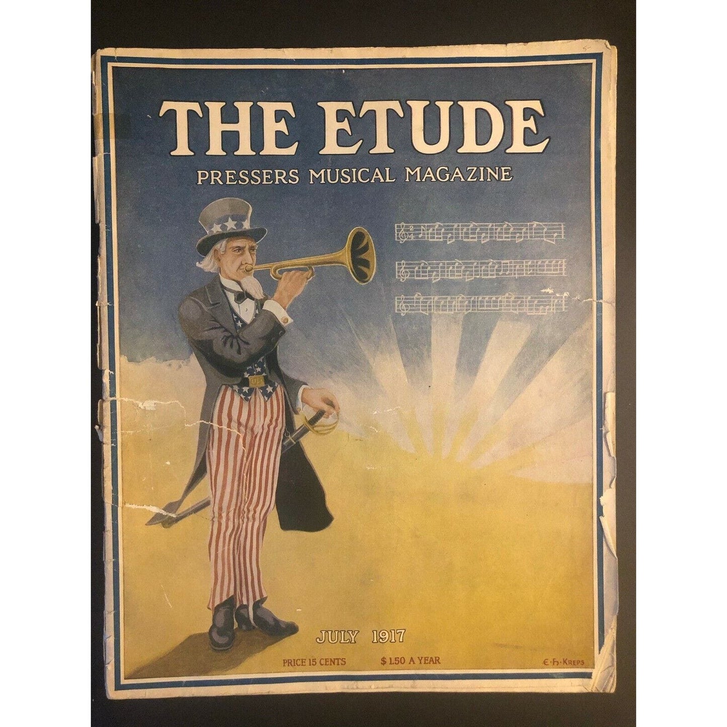 Vintage 1917 Sheet Music Magazine "The Etude" 60+ pages Uncle Sam Bugle