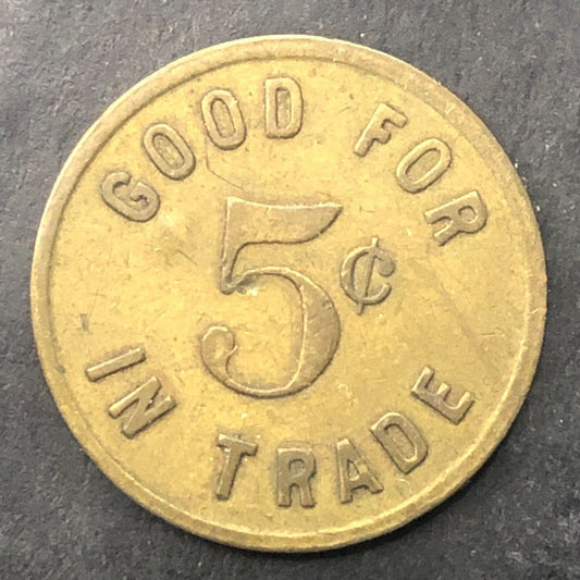 Good For 5¢ In Trade Uniface Token Brass 21mm Unknown