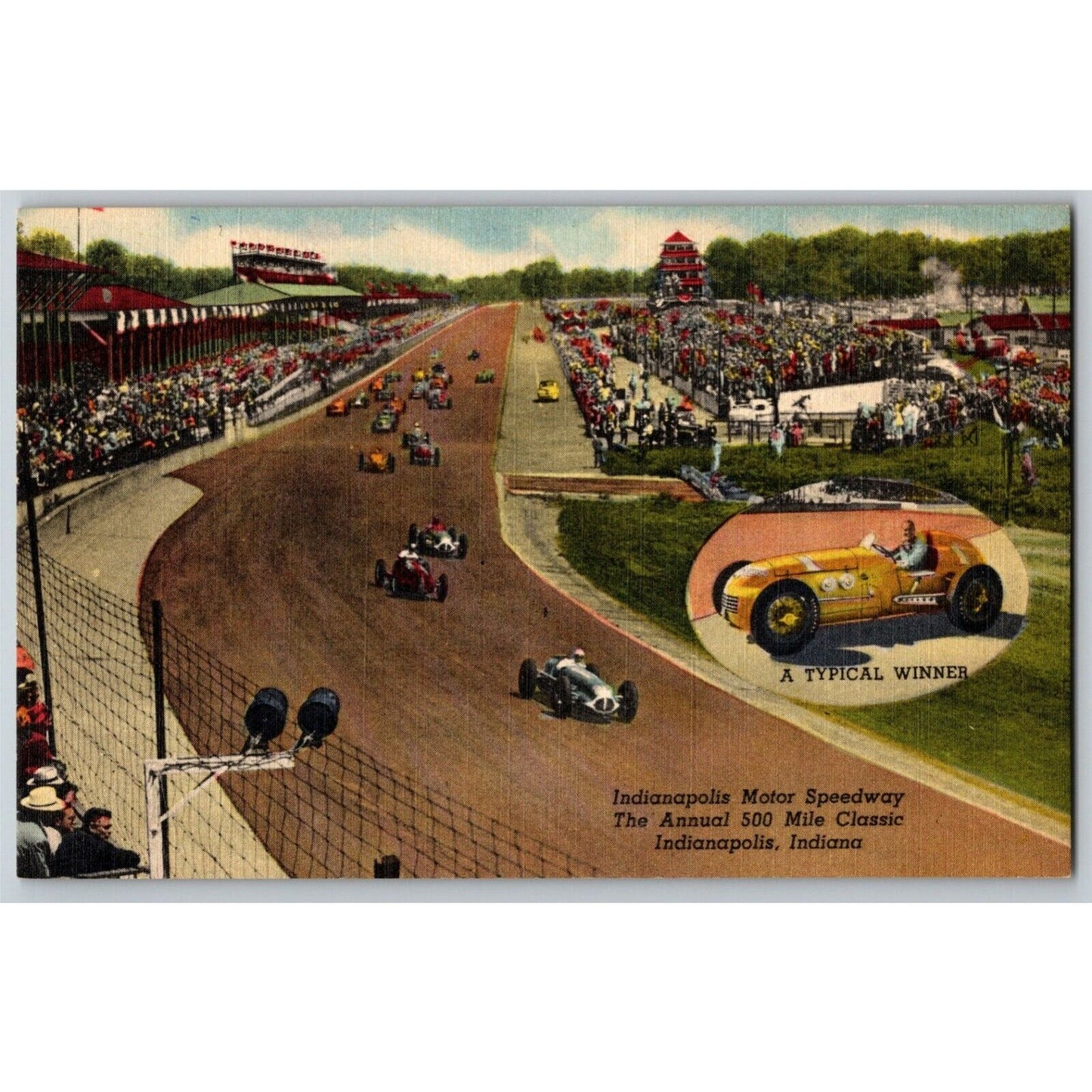 Indy 500 Linen Postcard 1947 ".. A Typical Winner" Unposted VGC