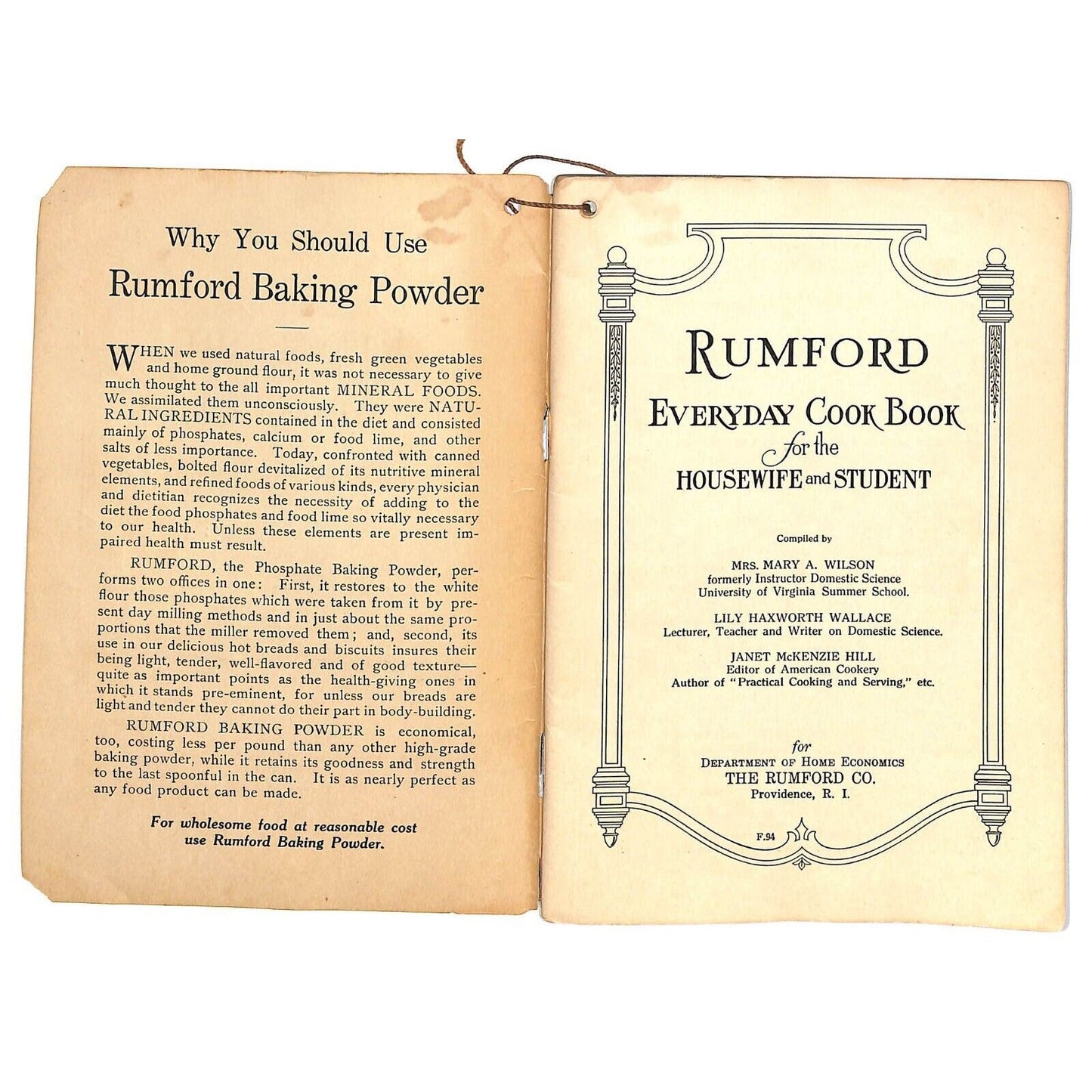 Rumford Everyday Cook Book ..Housekeeper and Student 68pp c1925-35 VGC