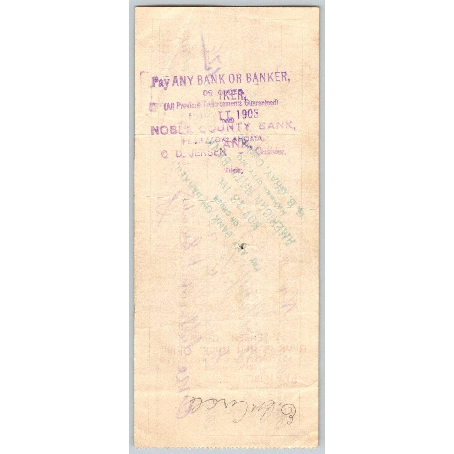 Billings, OK 1903 Territorial "Billings State Bank" Check - Scarce