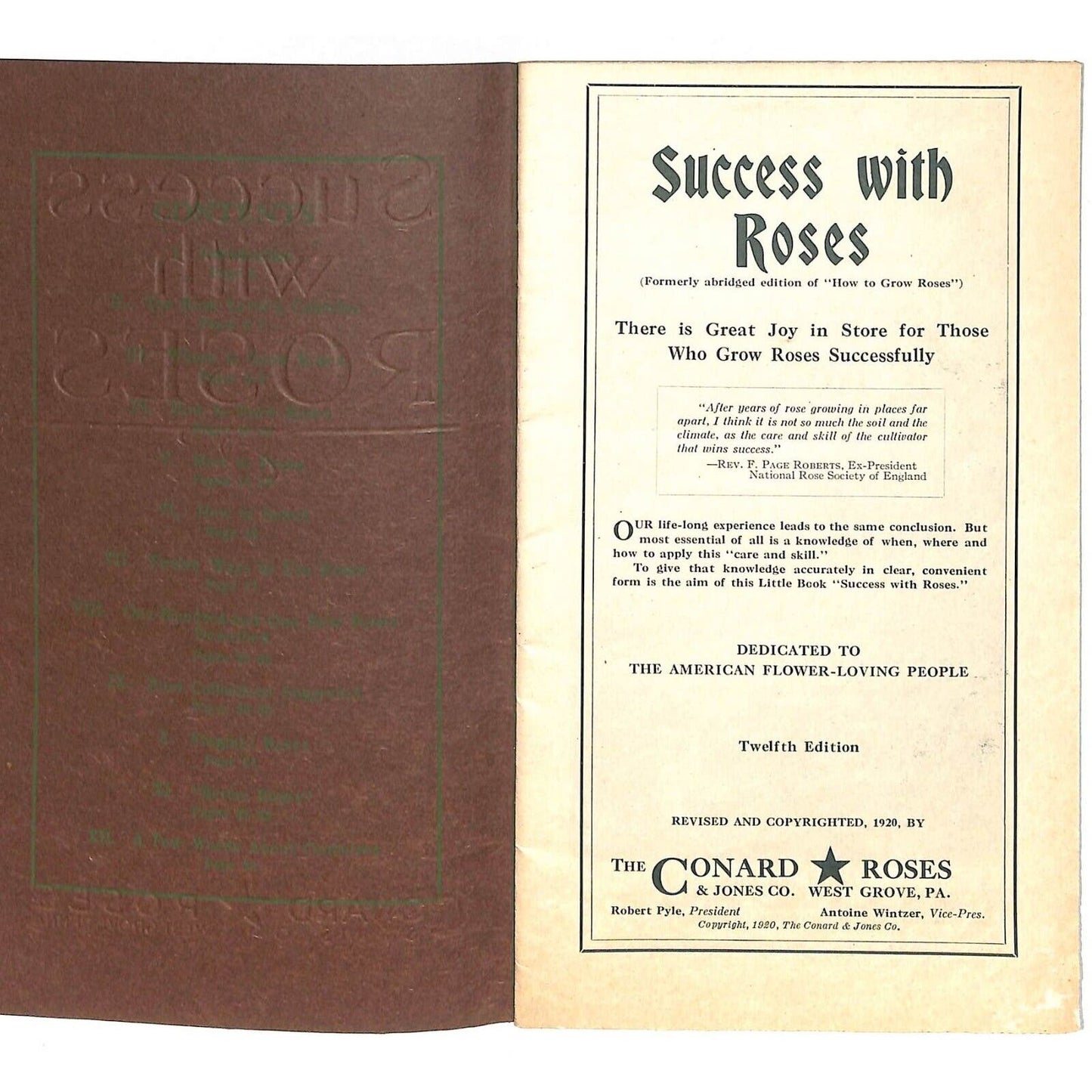 "Success With Roses" Conrad & Jones Roses West Groove, PA 1920 34pp VGC