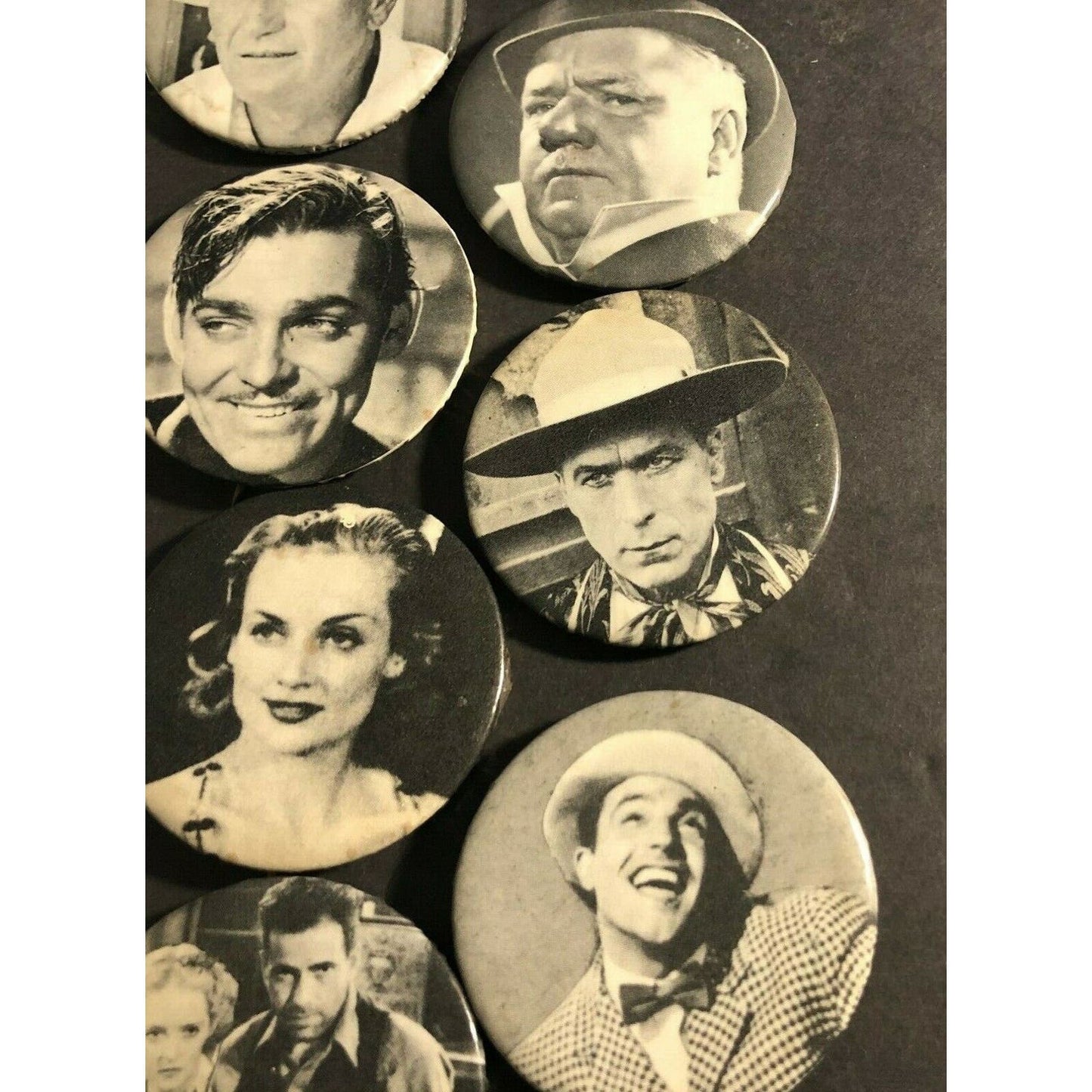 Group of 19 c1966-69 Sandy Val Graphics B&W 1920's-60's Movie Stars Pins Buttons