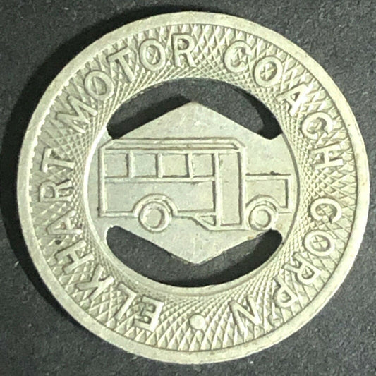 c1945 16mm Elkhart Motor Coach Corp Brass G/F One Fare Token Indiana (1532)