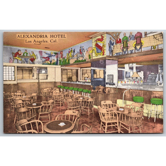 Alexandria Hotel Pompeian Bar Cocktail Los Angeles Linen Postcard c1945-50 VGC