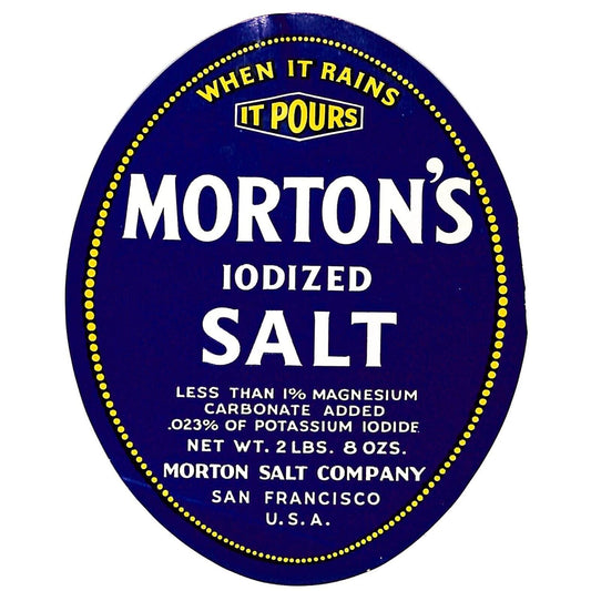 Morton's Iodized Paper Salt Label 2 Lbs 8 Ozs. Stamped 1941 Scarce San Francisco