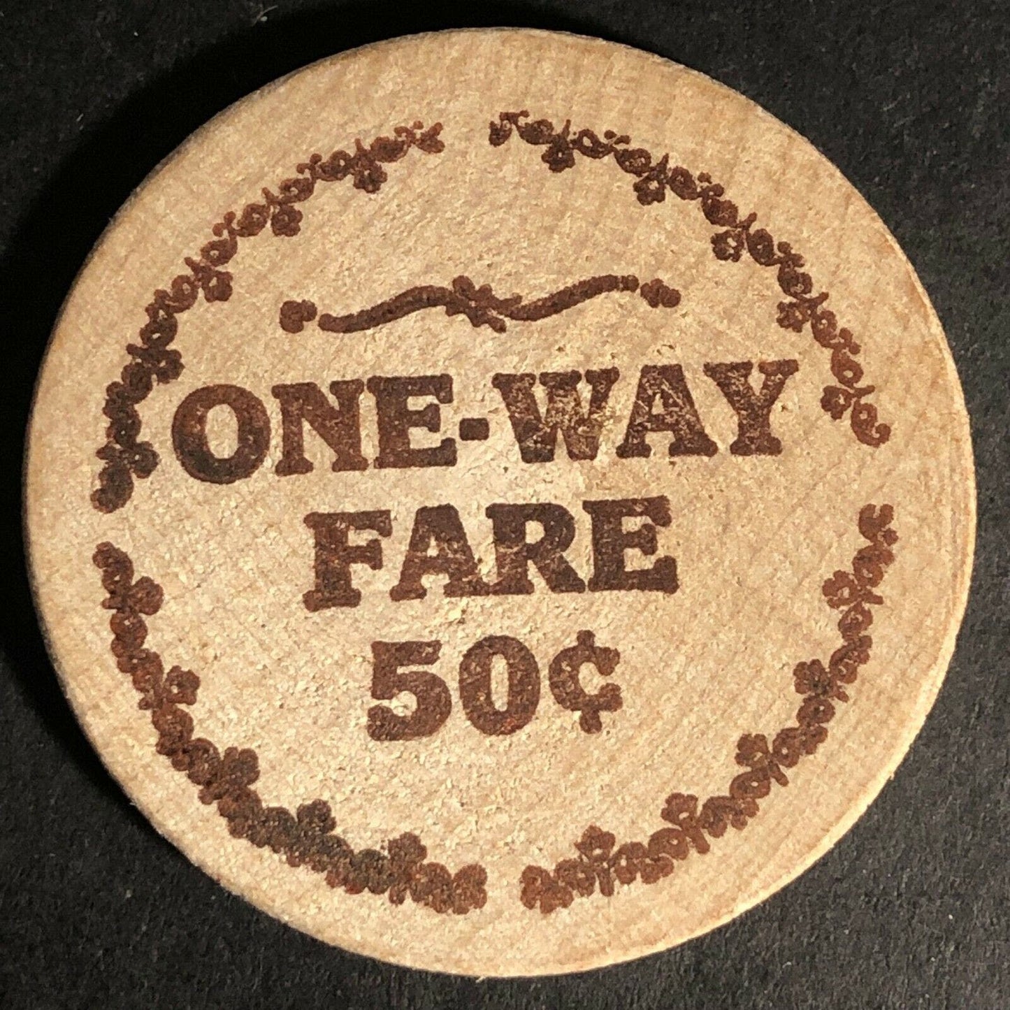 c1980's-90's Key Biscayne (Florida) Trolley Wooden Nickel / Token 50c One-Way