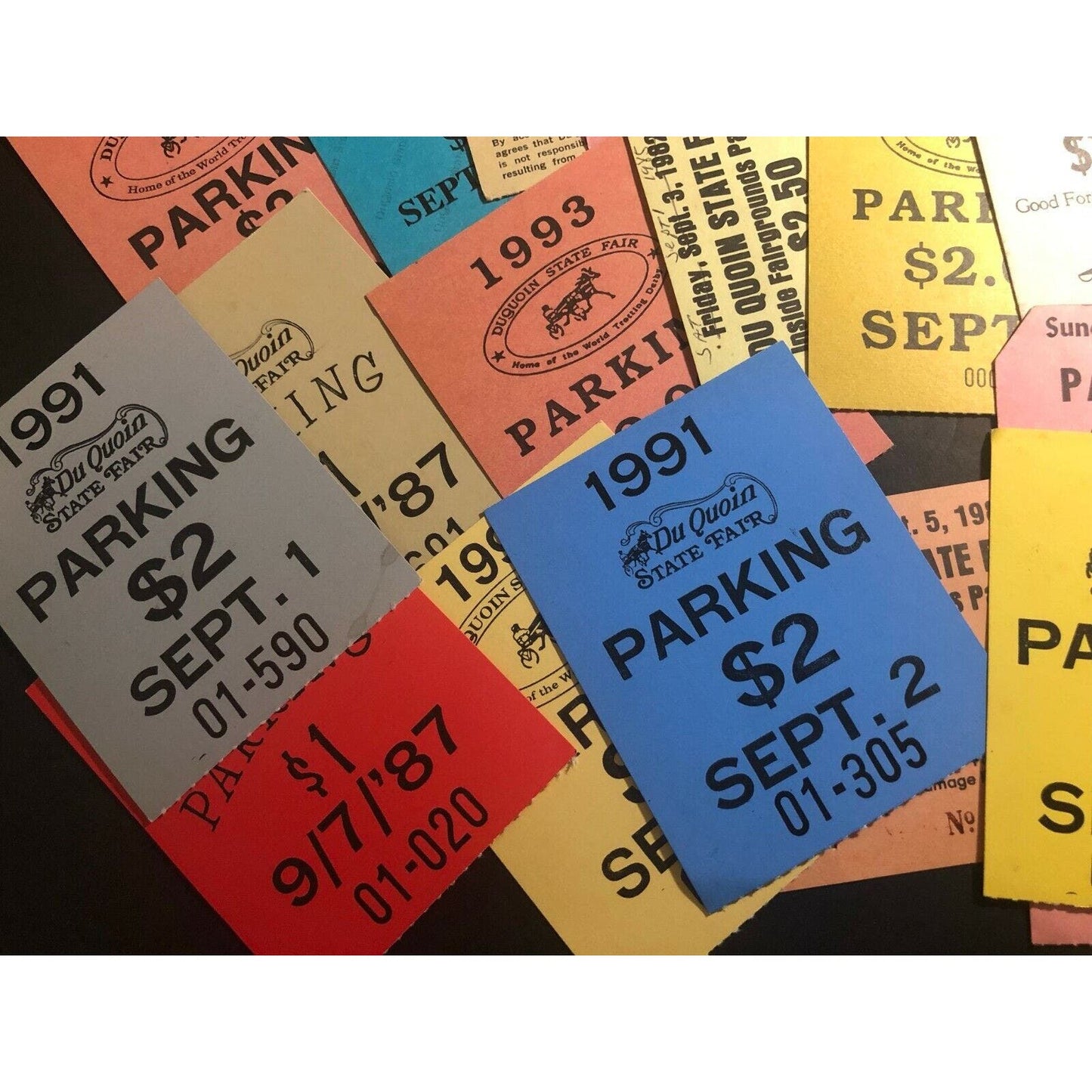 Du Quoin State Fair Parking Passes Group of 27 Range 1980 thru 2002 mostly 90's