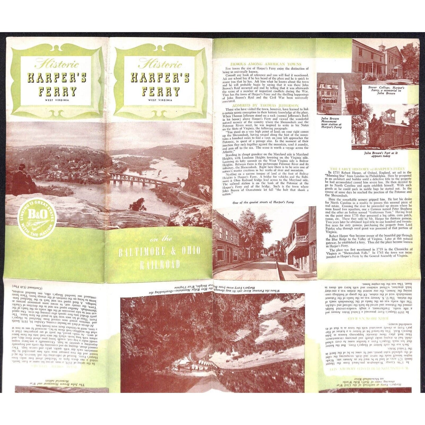 Baltimore & Ohio Railroad Harper's Ferry West Virginia Brochure c1949