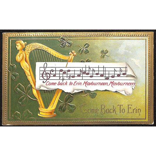Ireland Postcard "Come Back to Erin Mavourneen.." Emboss Gilt PM 1910