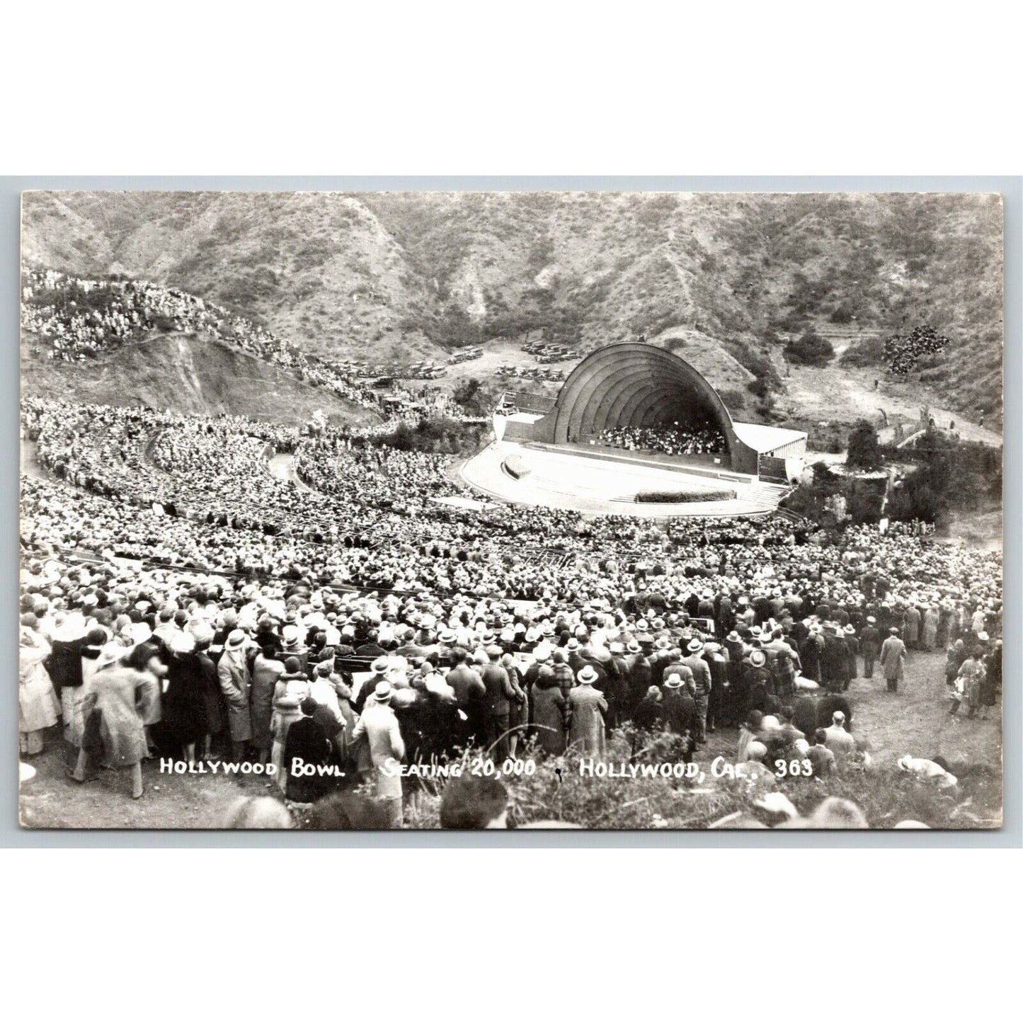 Vintage Glossy RPPC* Hollywood Bowl "Seats 20,000" Postcard - c1925-35 UP