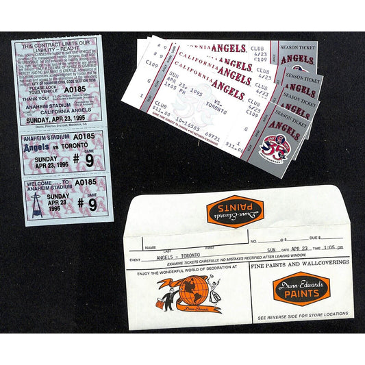 California Angels Tickets 4 Unused 4/23/95 Strike - Game Not Played