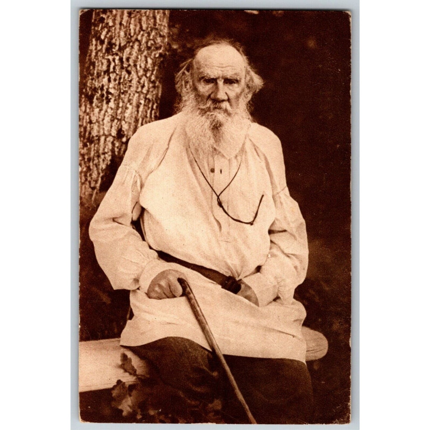 c1910 Vintage Russian Art Postcard Leo Tolstoy Sits Under Tree (4129)