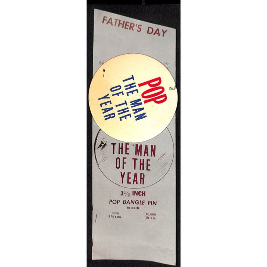 c1955 Gold Foil / Father's Day Pinback Button on Catalog Salesman's Sample Card