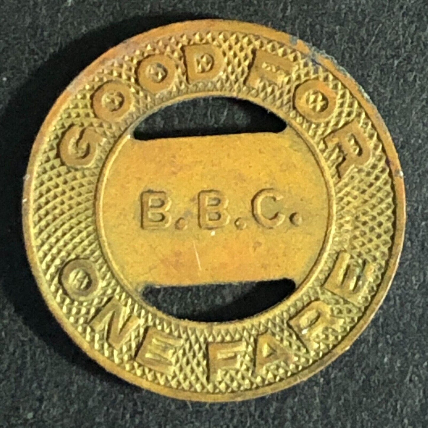 Bainbridge Bus Co (Port Deposit MD) Brass G/F One Fare Transit Token 16mm Scarce