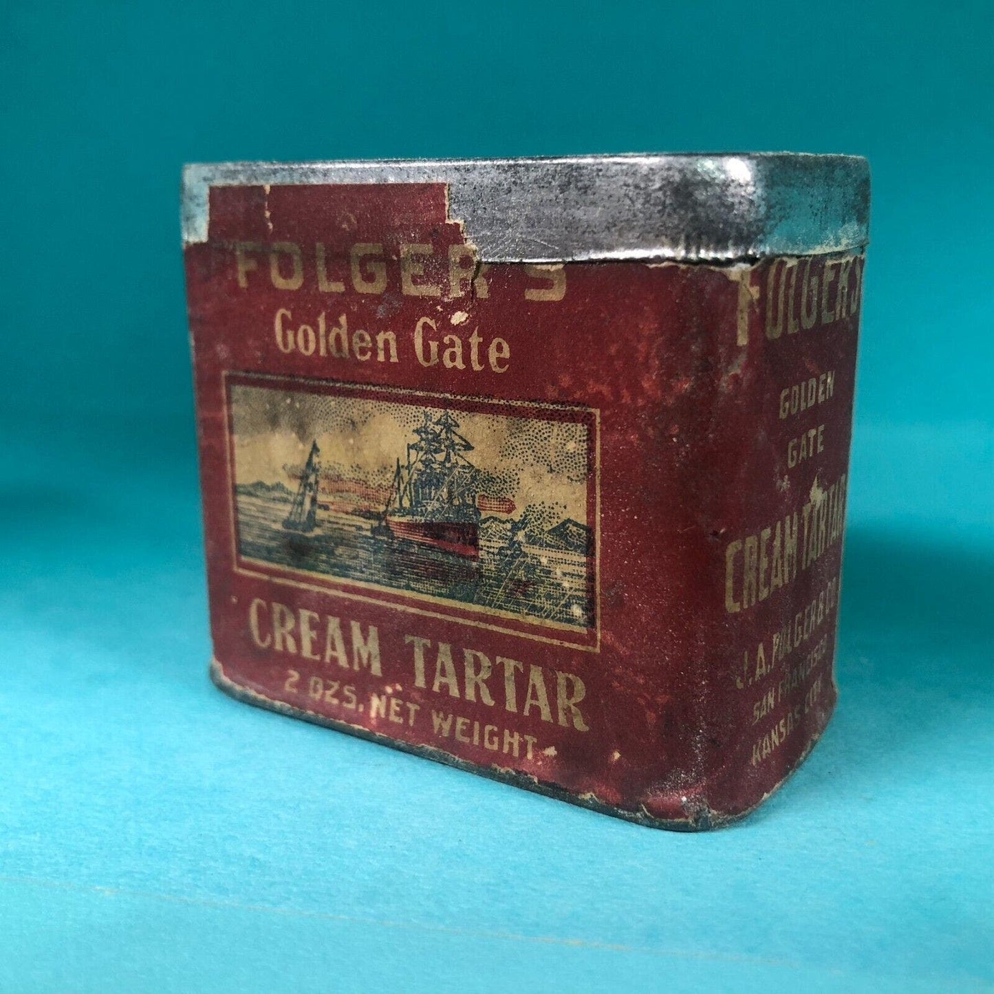Folder's Golden Gate Cream Tartar Spice Tin 1 7/8"h c1920's-30's Scarce