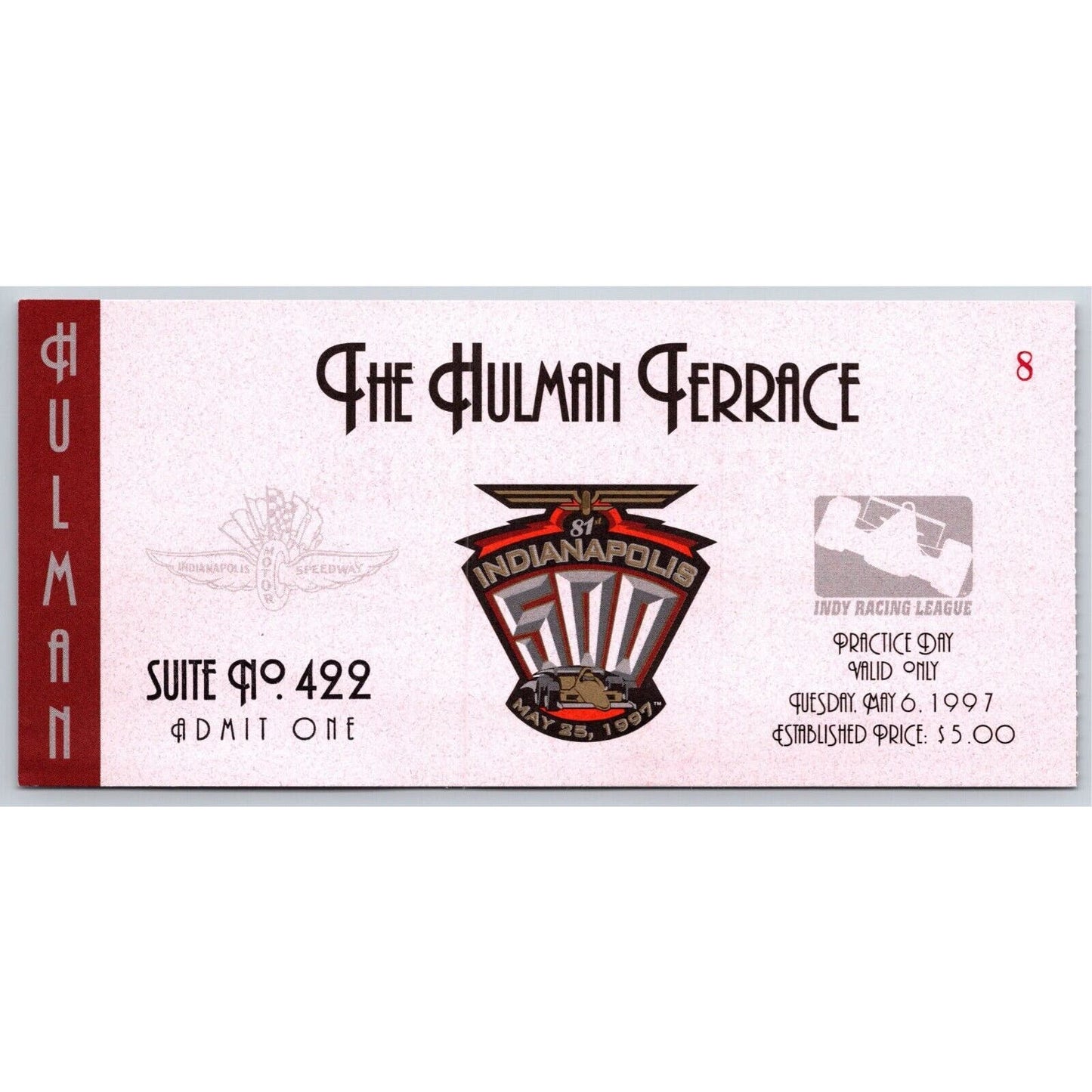 1997 Indy 500 Practice Day Hulman Terrace Ticket Stub Indianapolis #8