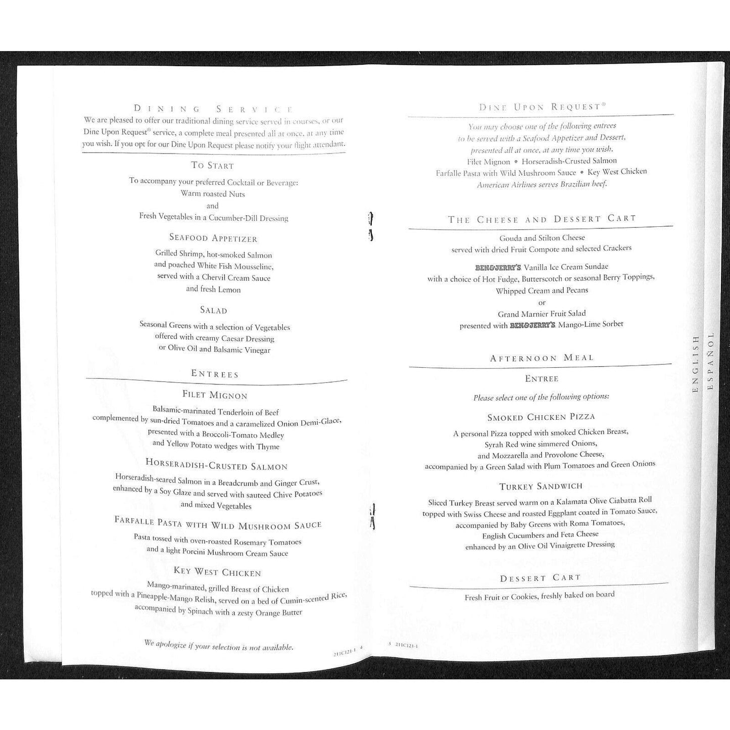 2005 American Airlines First Class Dining & Wine Menu w/ Ricky A. Richardson