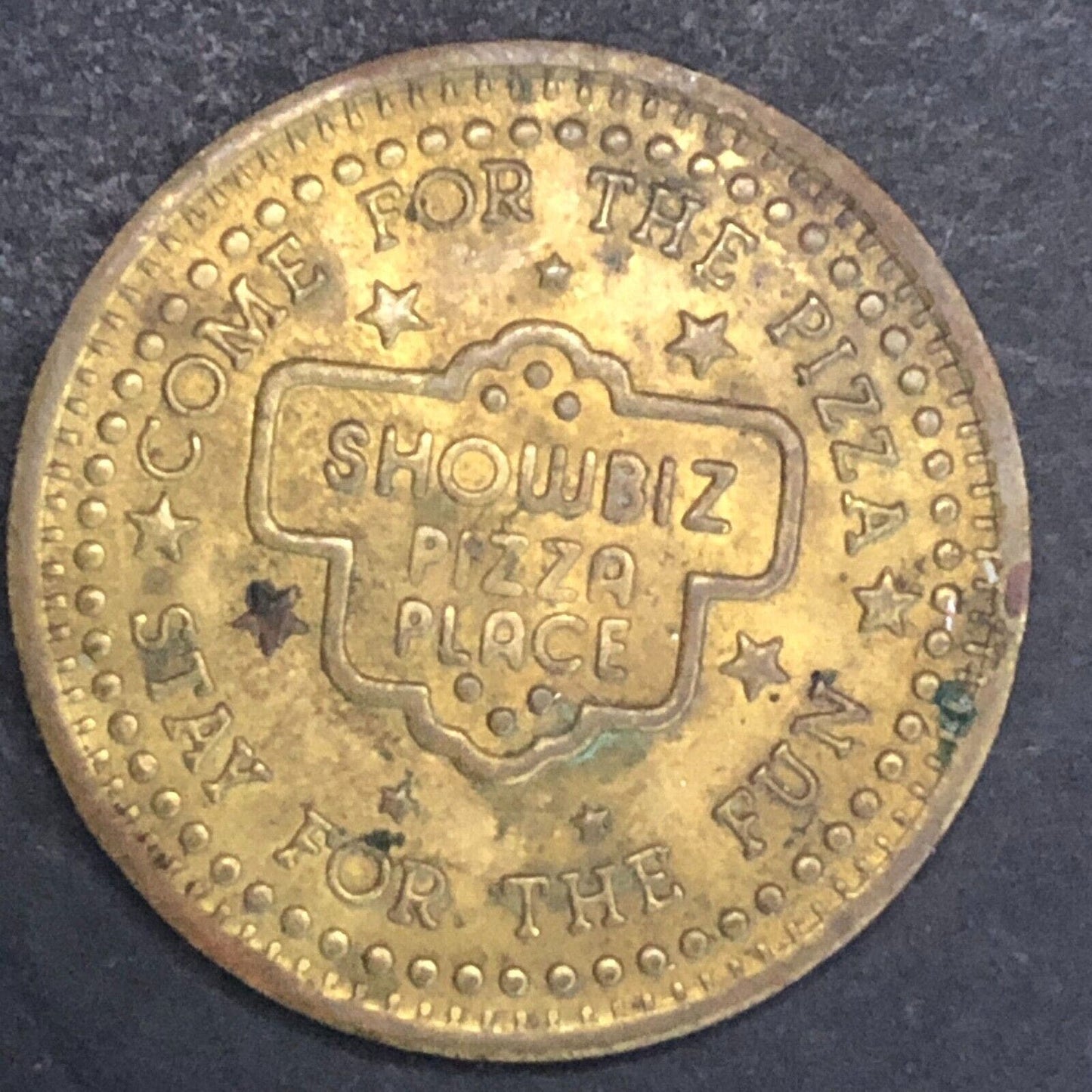 Showbiz Pizza Place "Play Value" Brass Token 25mm