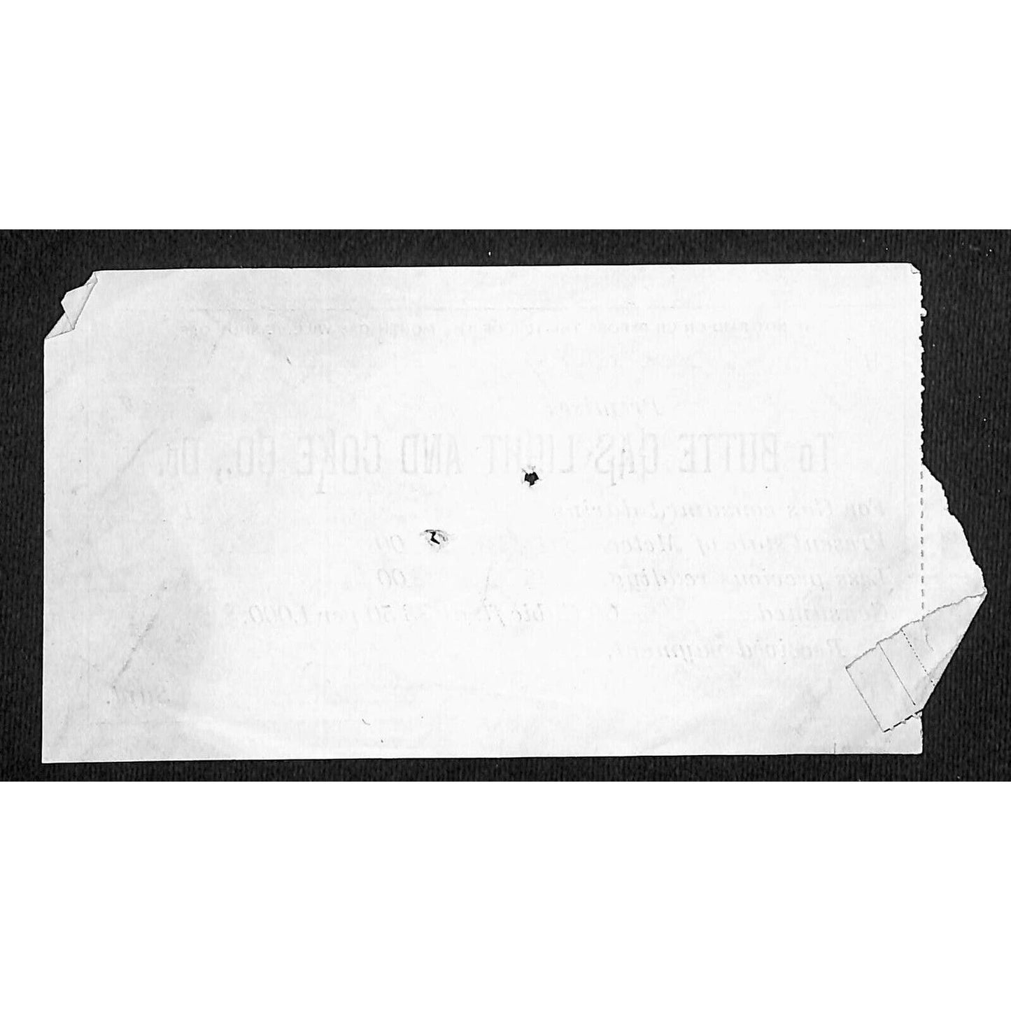 Butte Montana 1890 Butte Gas Light and Coke Co. Receipt / Billhead