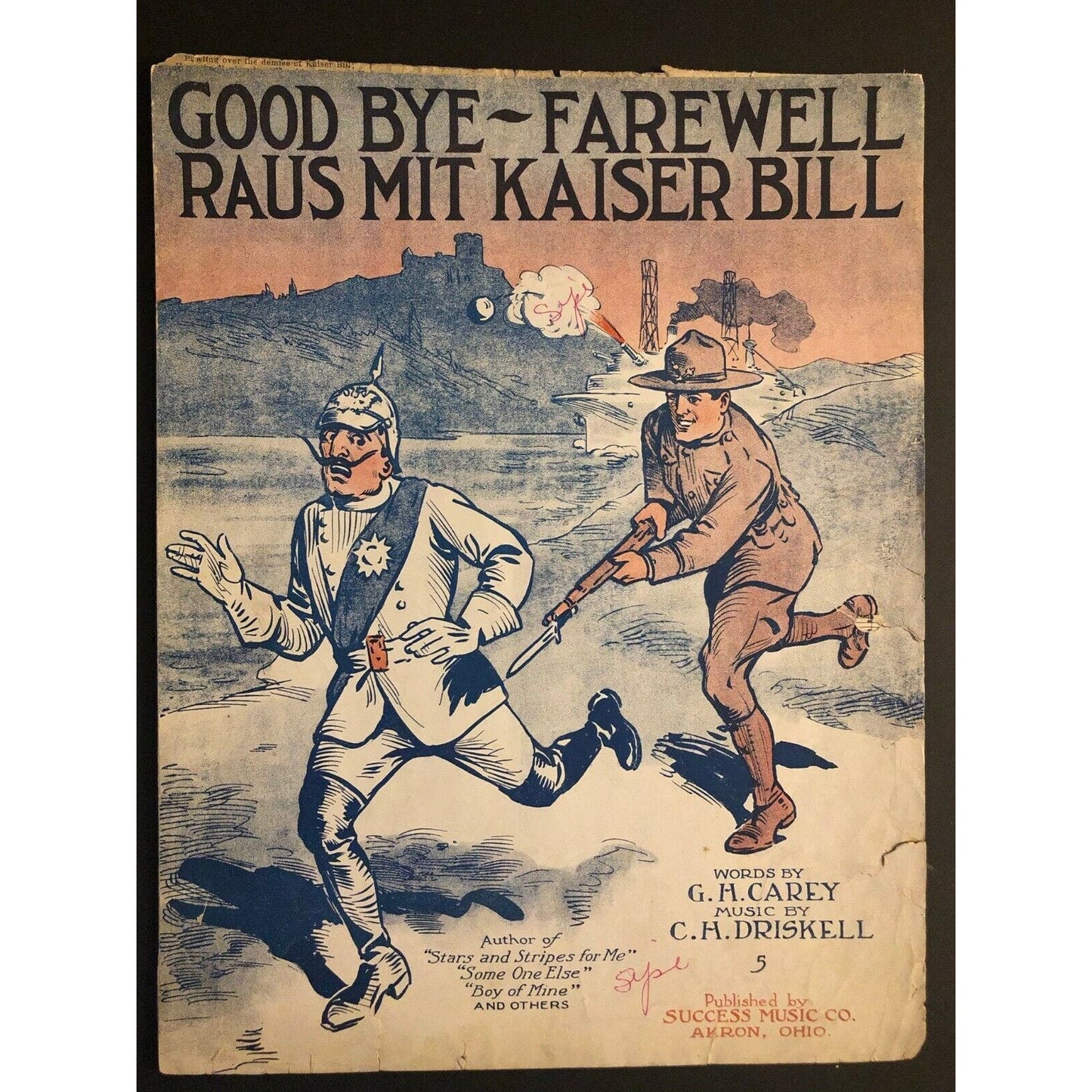 Vintage WWI Sheet Music "Good Bye - Farewell Raus Mit Kaiser Bill