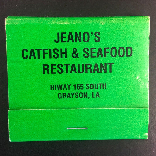 Jeano's Catfish & Seafood Restaurant Grayson, LA Full Matchbook c1975-85
