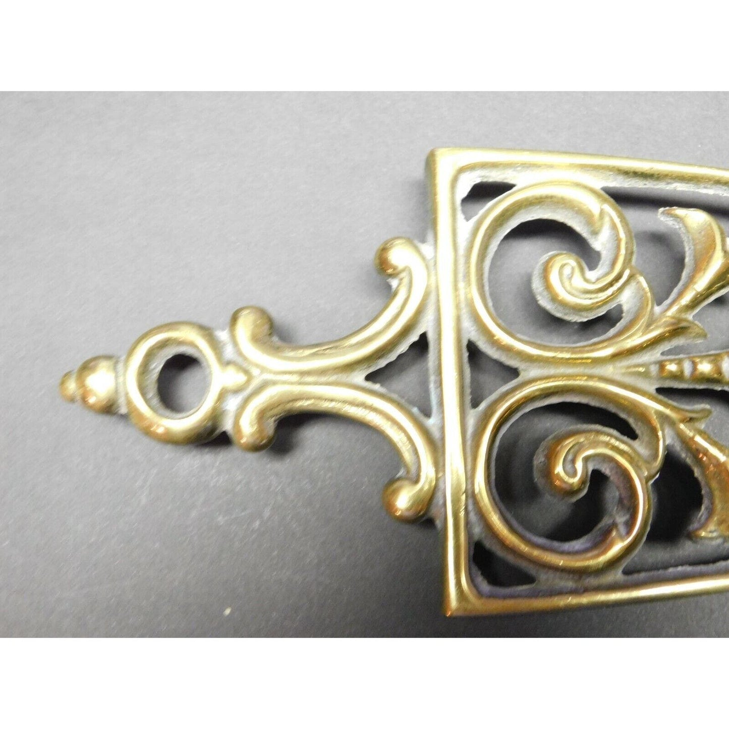 Footed Polished Brass Colored Sad or Flat Iron Trivet - 8 1/2"