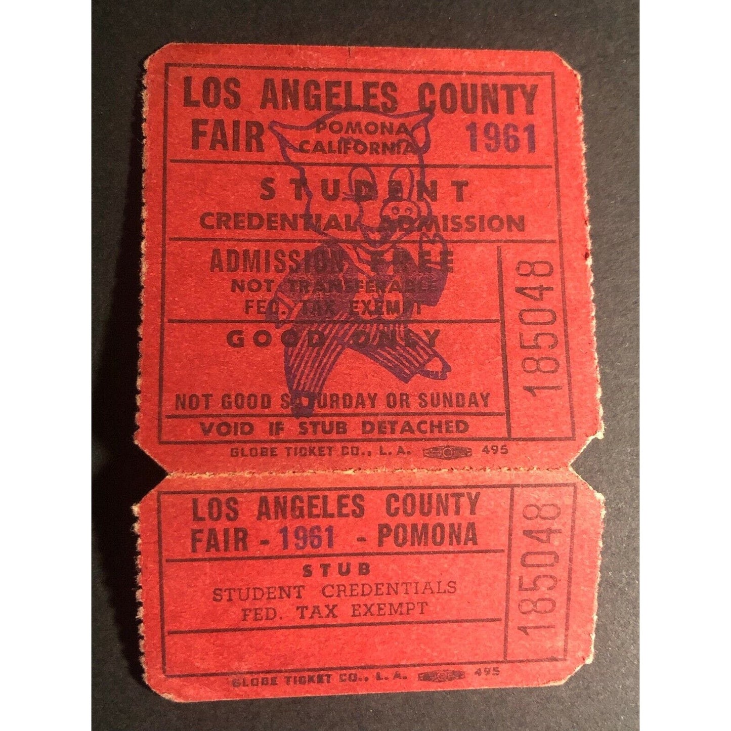 Los Angeles County Fair Pomona 1961 Student Ticket - Porky Pig