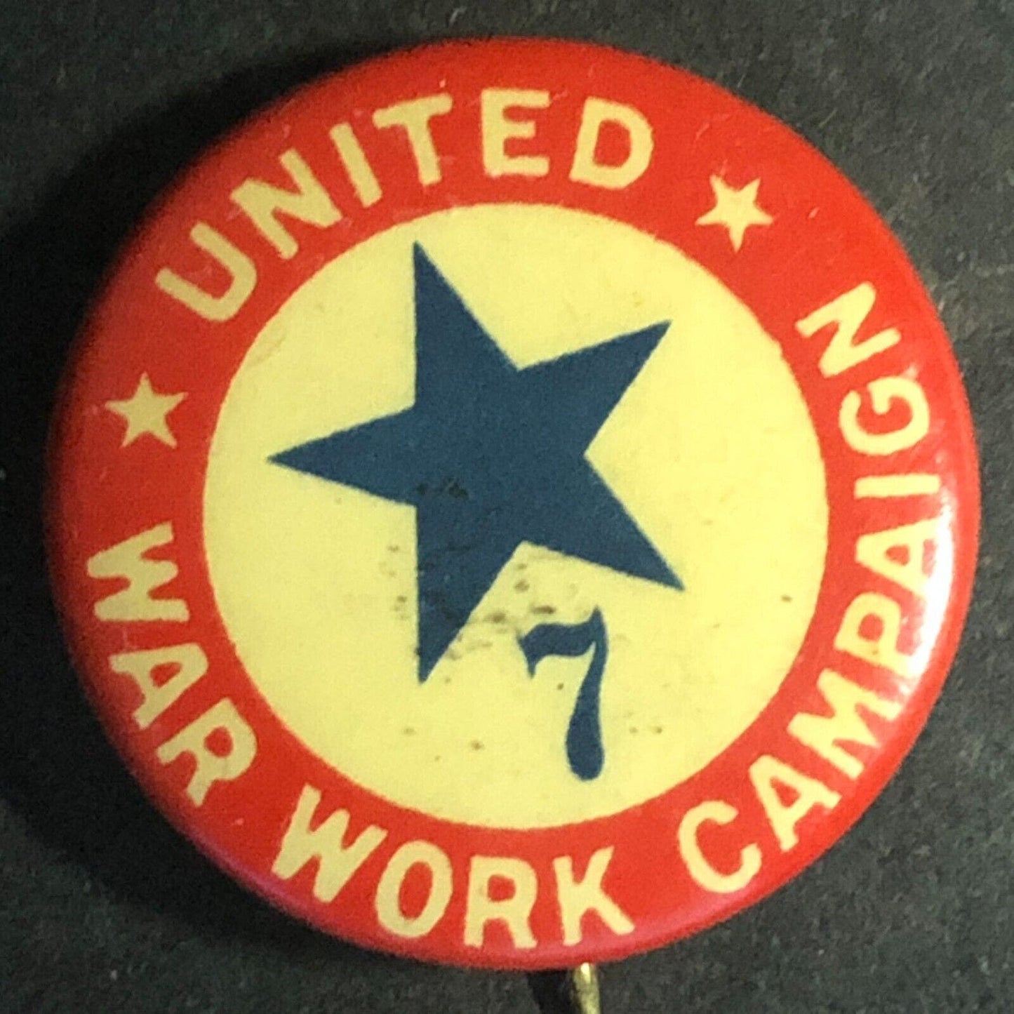 WWI United War Work Campaign "Star 7" Celluloid Steel Pinback Button - 1918