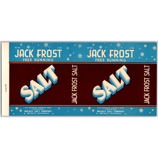 Jack Frost Free Running Salt Paper Label 1946 - Mulkey Salt Co. Detroit Scarce