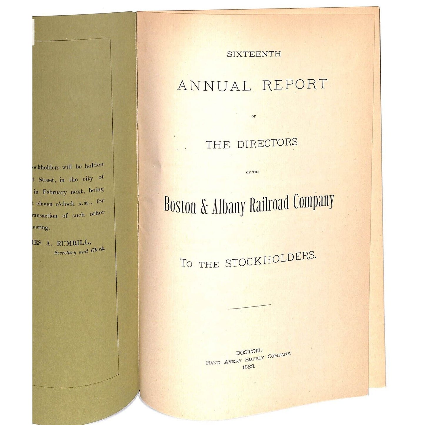 1883 Boston & Albany Railroad Annual Report 16pp - Scarce VGC