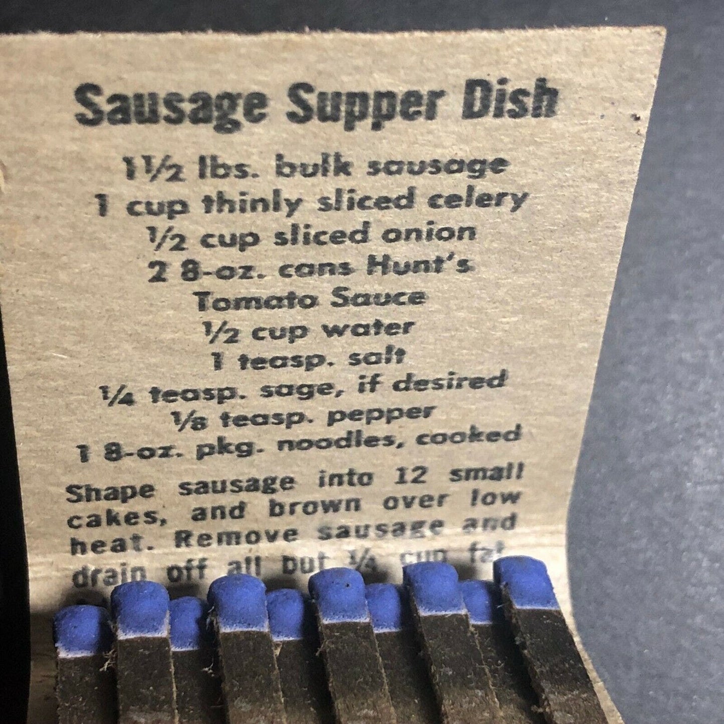 1960's Full Matchbook - Hunt's Tomato Sauce w/Sausage Supper Dish Recipe