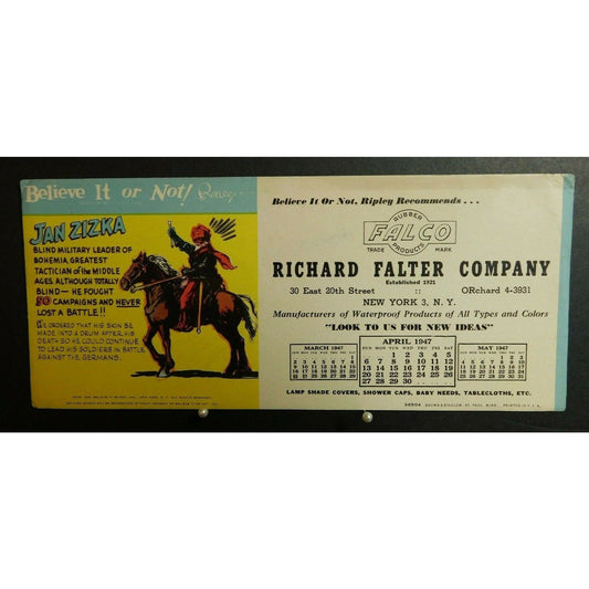 1947 Ripley's Ink Blotter Advertising - New York City Waterproof Products