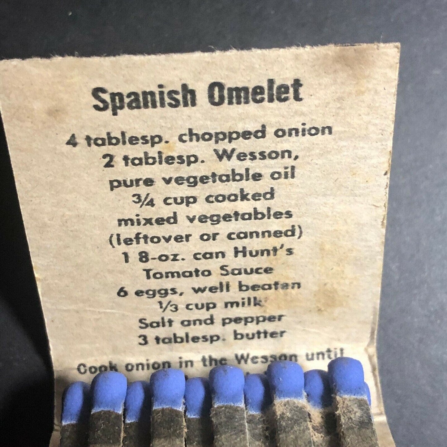 1960's Full Matchbook - Hunt's Tomato Sauce w/ Spanish Omelet Recipe