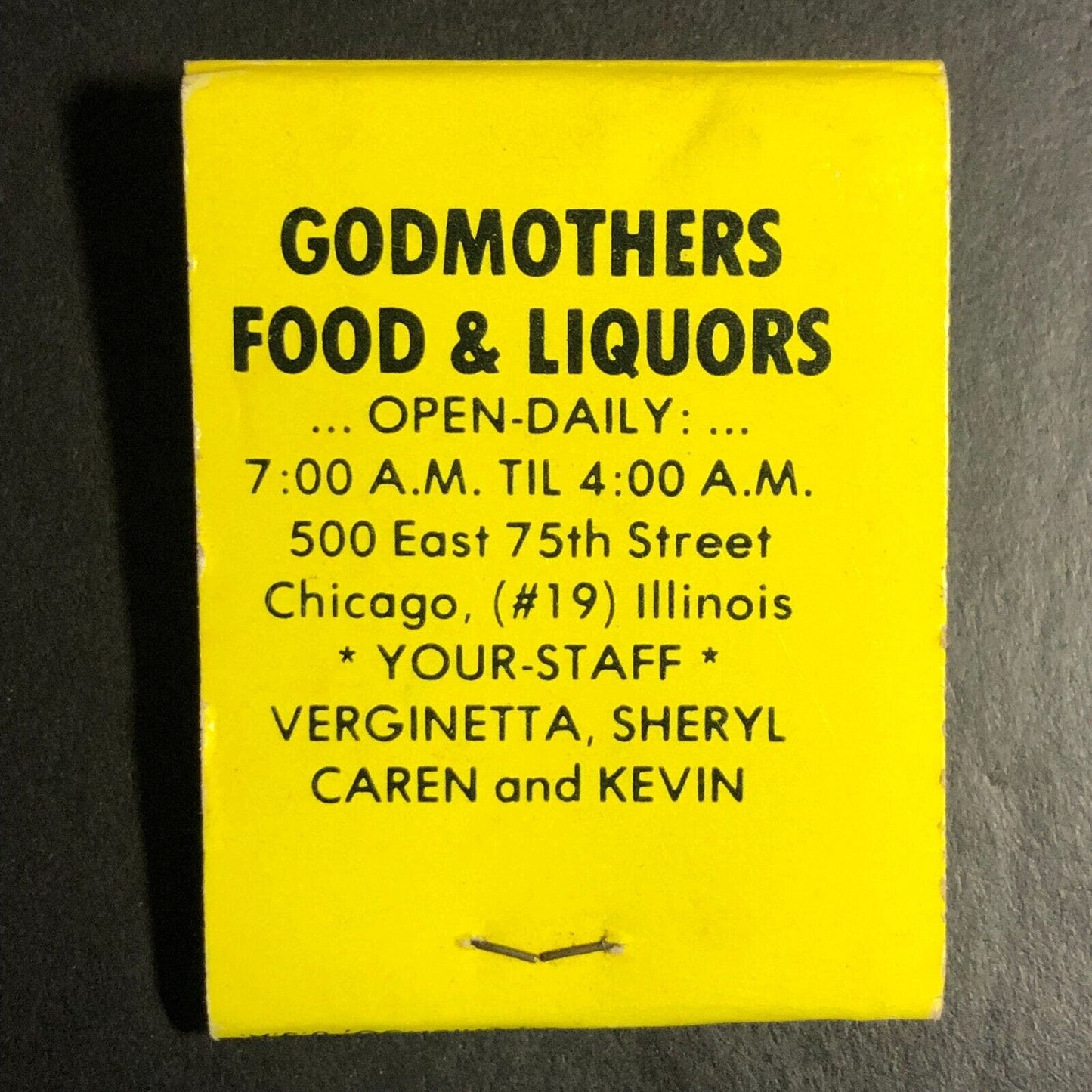 Godmothers Food & Liquors Chicago Near Full (-2) Matchbook c1960's Very Scarce