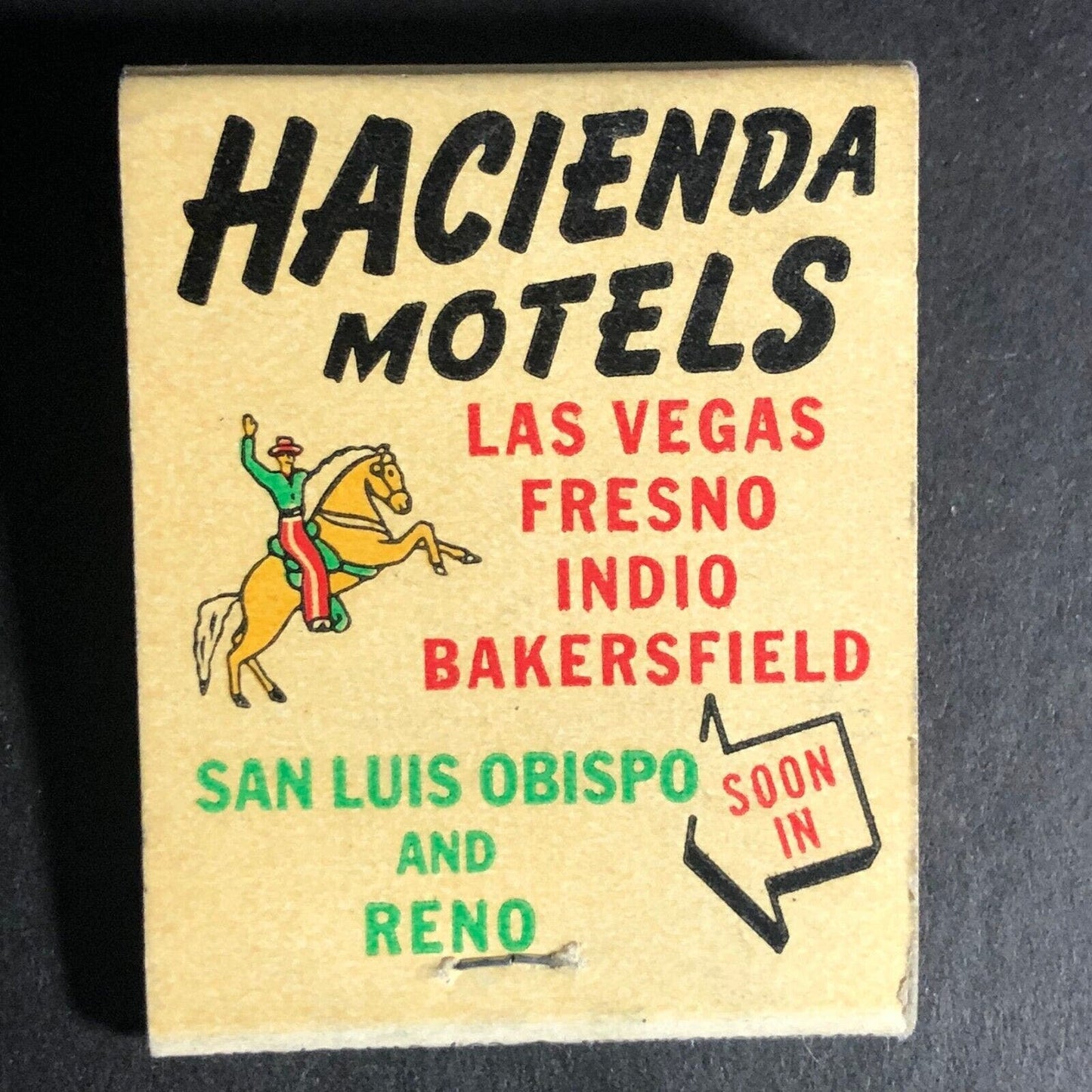 Hacienda Motels Las Vegas Fresno 20-Strike Full Matchbook c1940's-50's Horse