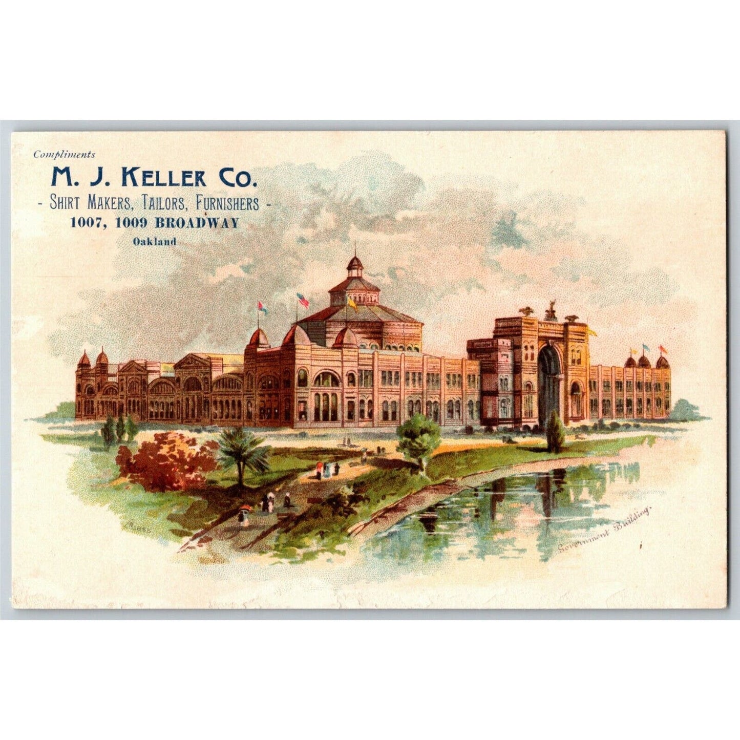 1893 Chicago Fair Trade Card M. J. Keller Co. Shirt Makers Tailors Oakland, CA