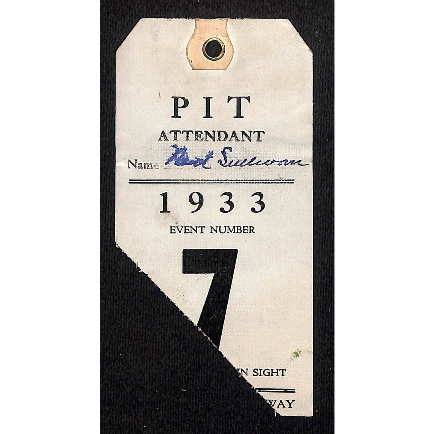 1933 Legion Ascot Speedway Pit Pass / Pit Attendant Event Number 7 VERY Scarce