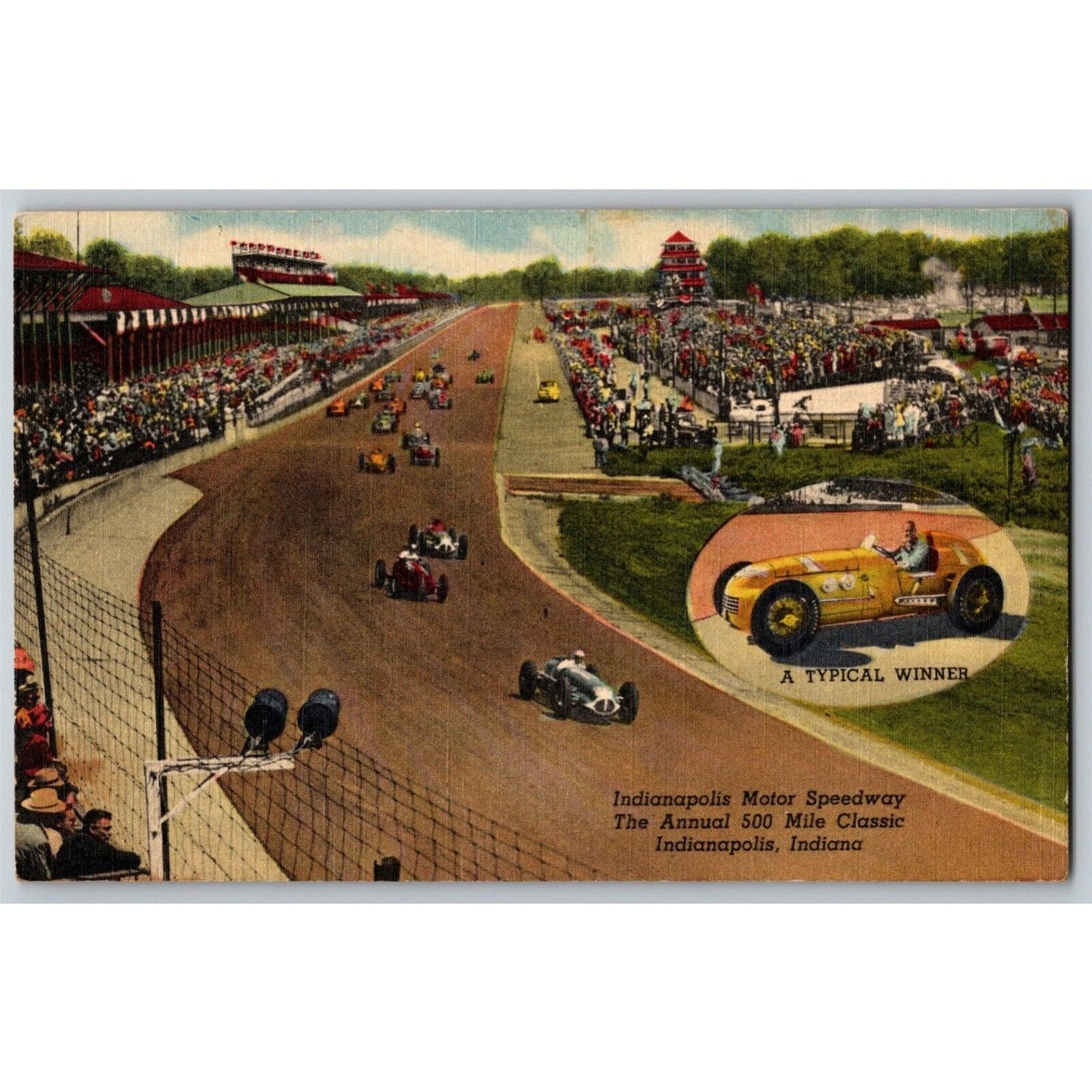 Indy 500 Linen Postcard 1947 "..Annual 500 Mile Classic.. A Typical Winner" NP